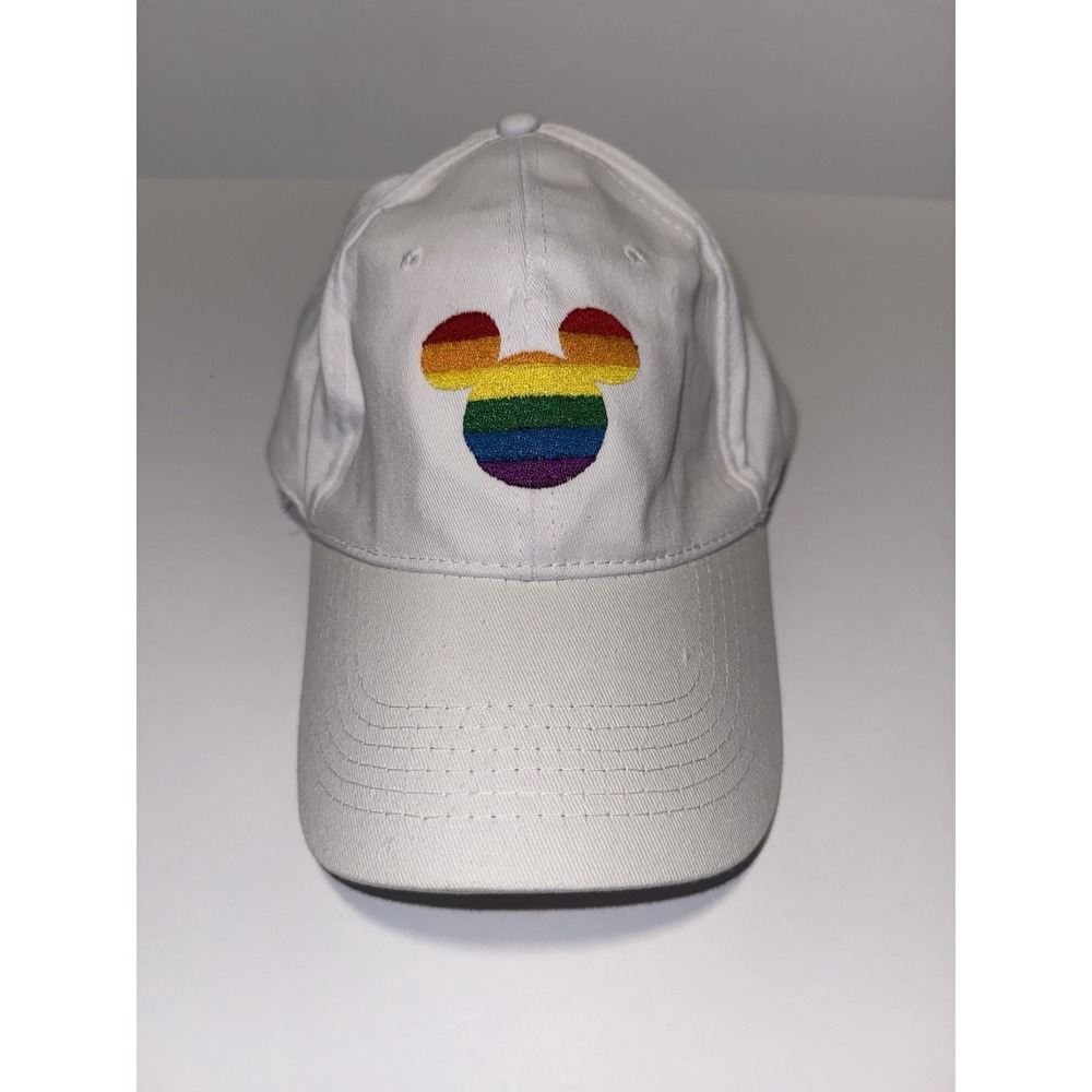 Disney Pride Collection Rainbow Mickey Mouse White Hat Adjustable Cap LGBT Park